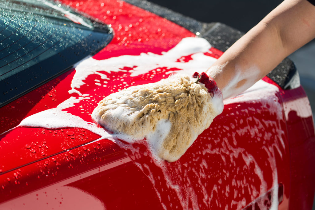 automotive photography Mother's detail guide how to properly wash car with soap and mitt