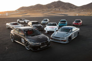 Super Street magazine Show Car Shootout group shot Mitsubishi Lancer Evolution EVO Nissan S14 240SX Silvia 350Z Acura NSX Mazda RX-8 Honda S2000 Z32 300ZX Lexus IS300 Alteza