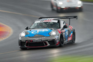 IMSA Watkins Glen 19 Moorespeed Porsche 911 GT3 Cup car racing in the rain motorsports photography