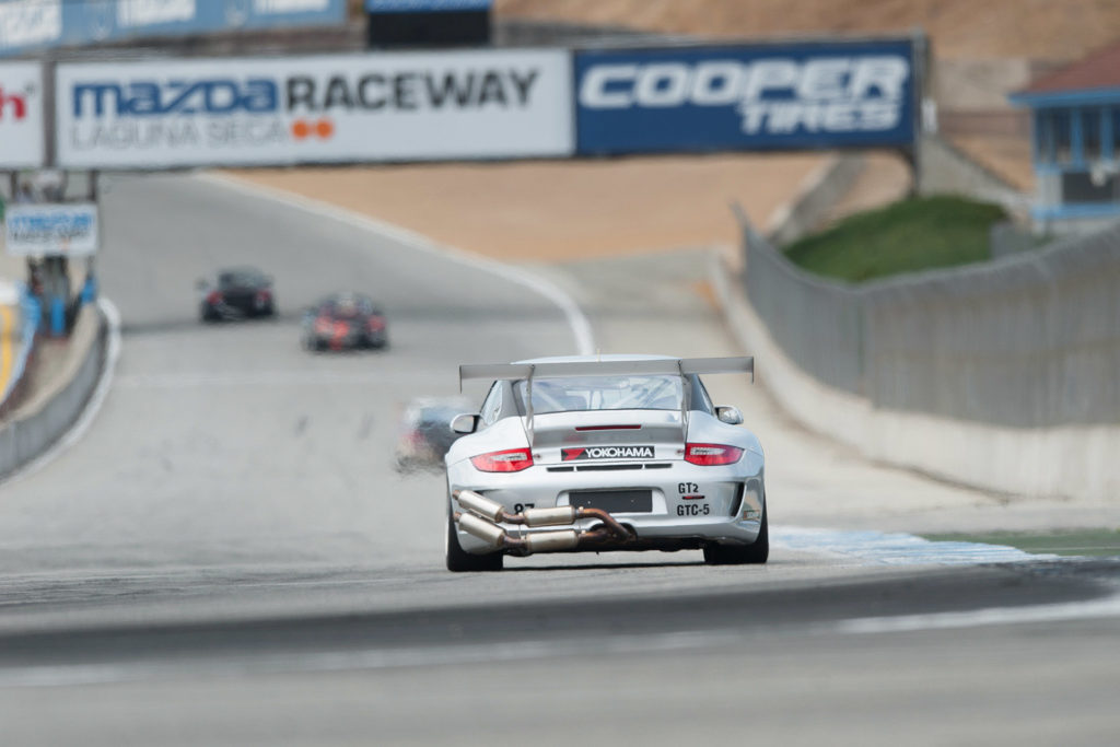 Mazda Raceway Laguna Seca POC 87 Porsche Cayman GT2 GTC-5 rear motorsports photography
